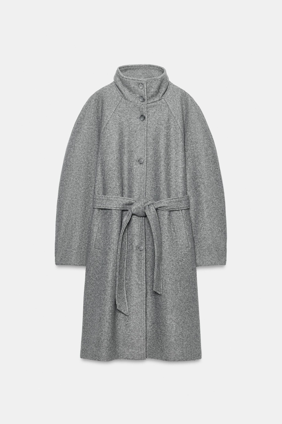 자라 울 이펙트 벨트 롱 코트 4344/657/809 MID-GREY