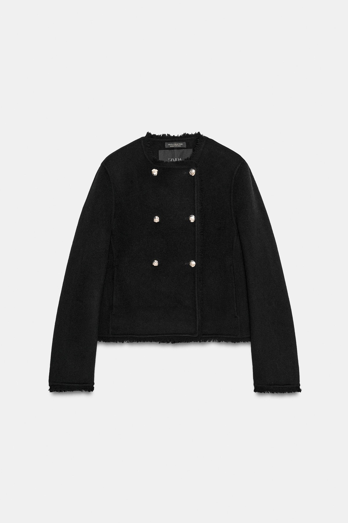 자라 울 블렌드 라운드넥 버튼 자켓 7522/258/800 BLACK