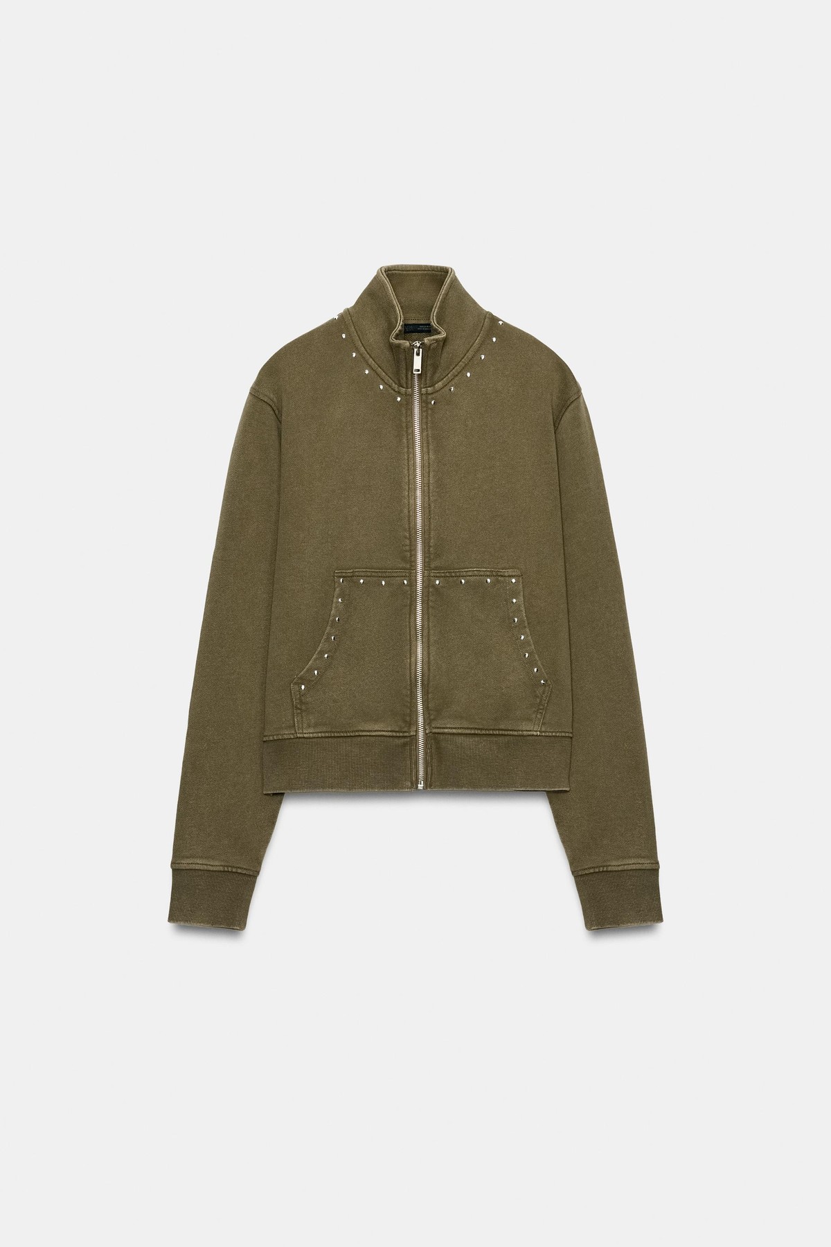 자라 워싱 스터드 하이넥 집업 자켓 6145/127/505 KHAKI
