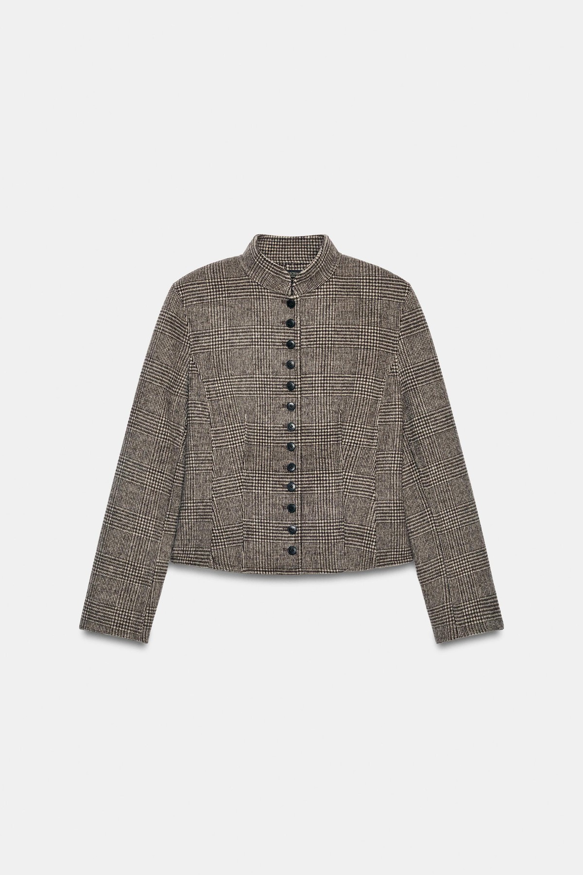 자라 체크 울 블렌드 크롭 자켓 7522/257/803 GREY MARL