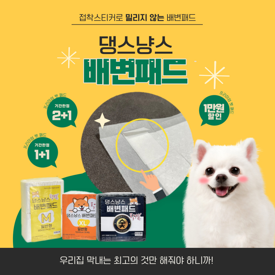 [단독이벤트] 댕스냥스 배변패드 다다익선 1+1 / 2+1 / 1만원 할인 이벤트