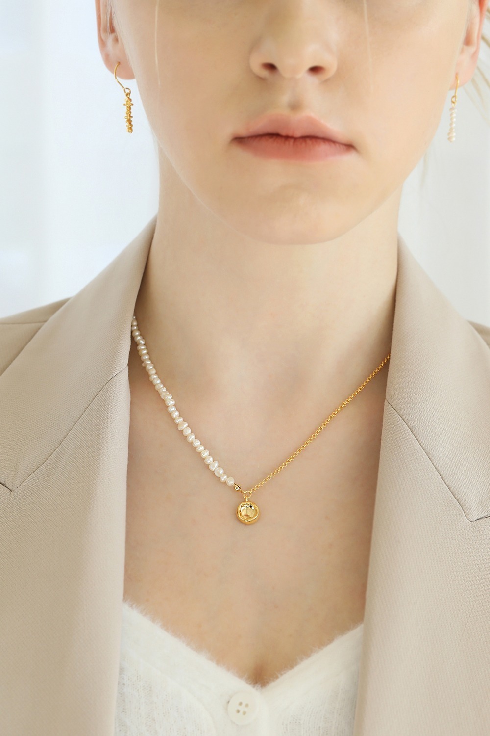 【LAZY DAWN】pearl n chain coin necklace N036〜ネックレス pearl n chain coin necklace N036