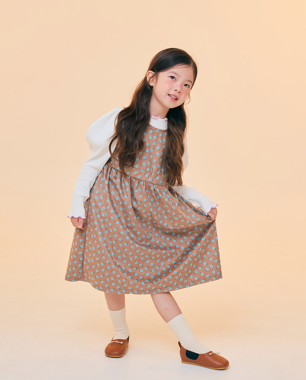 [타이니코튼] 베이비 컬러 블록 원피스 브라운 AW24-168-P43